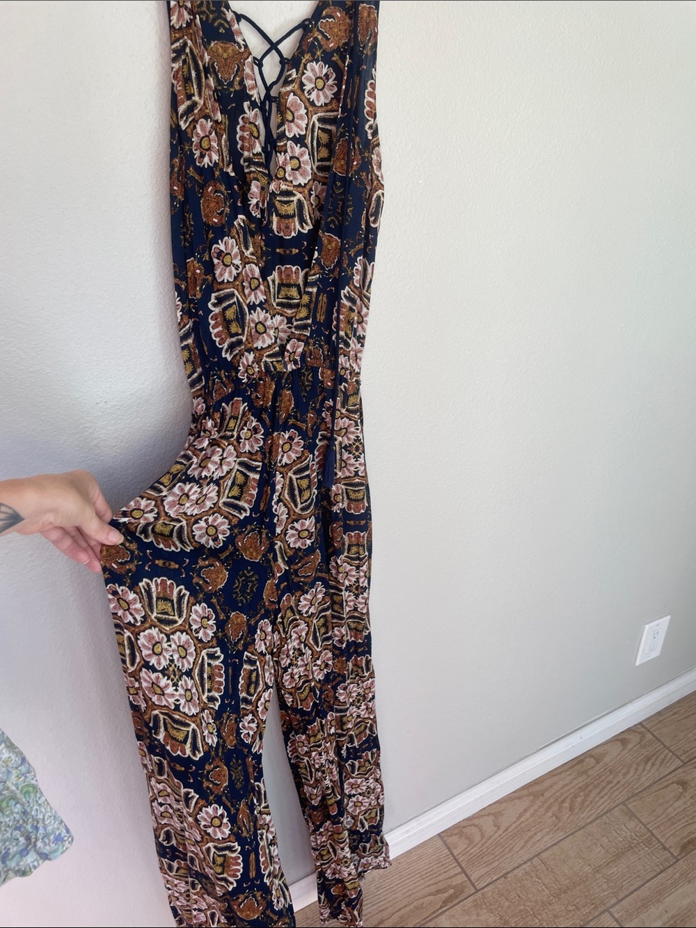 Cleobella Sample- Navy Floral Lace-Up Jumpsuit